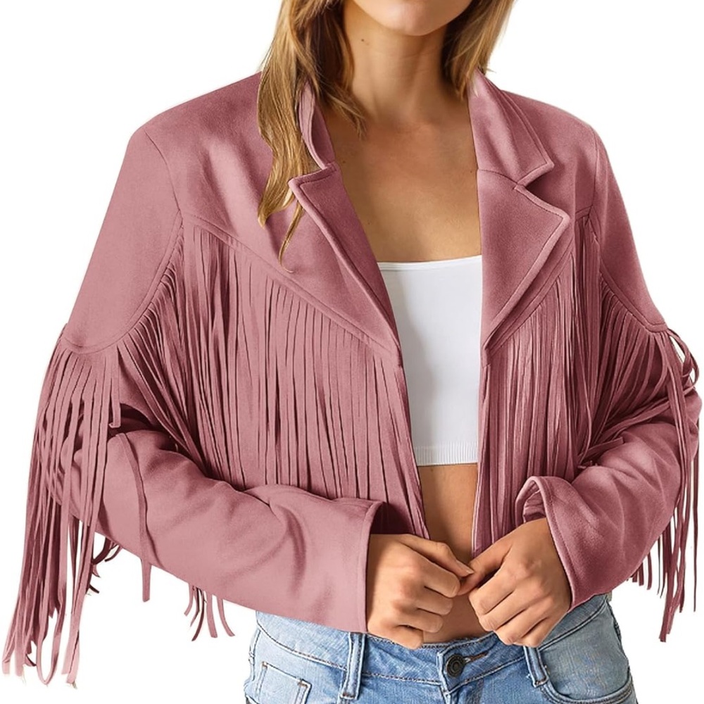 Chic Fringe Women's Blazer in Dusty Rose